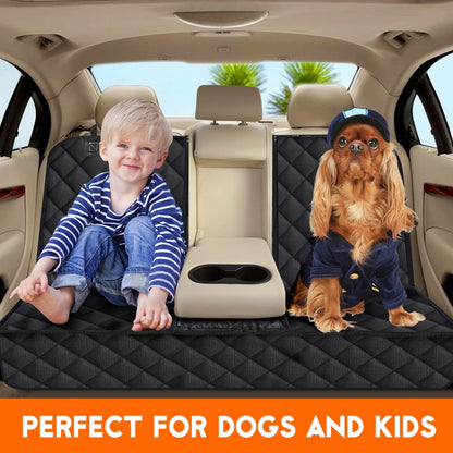 Black waterproof dog car seat cover on a back seat, view 2