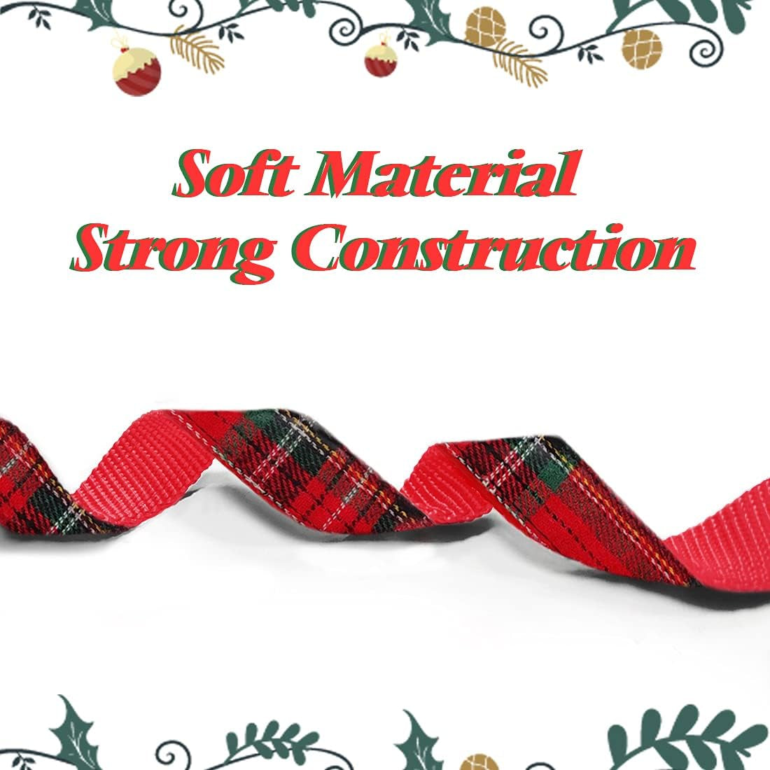 Red buffalo plaid Christmas dog collar with bow tie and matching leash, view 6