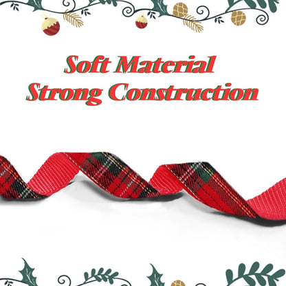 Red buffalo plaid Christmas dog collar with bow tie and matching leash, view 6