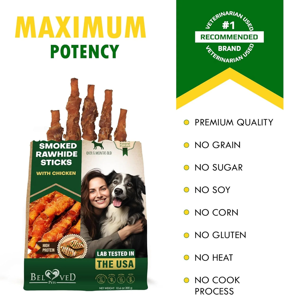 Rawhide dog chew sticks wrapped with smoked chicken, view 6