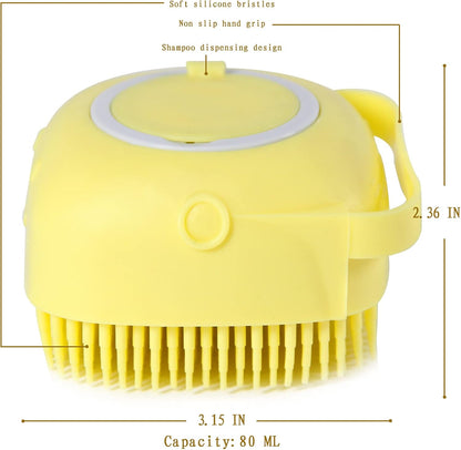 Yellow silicone dog bath brush with built-in shampoo dispenser, view 7