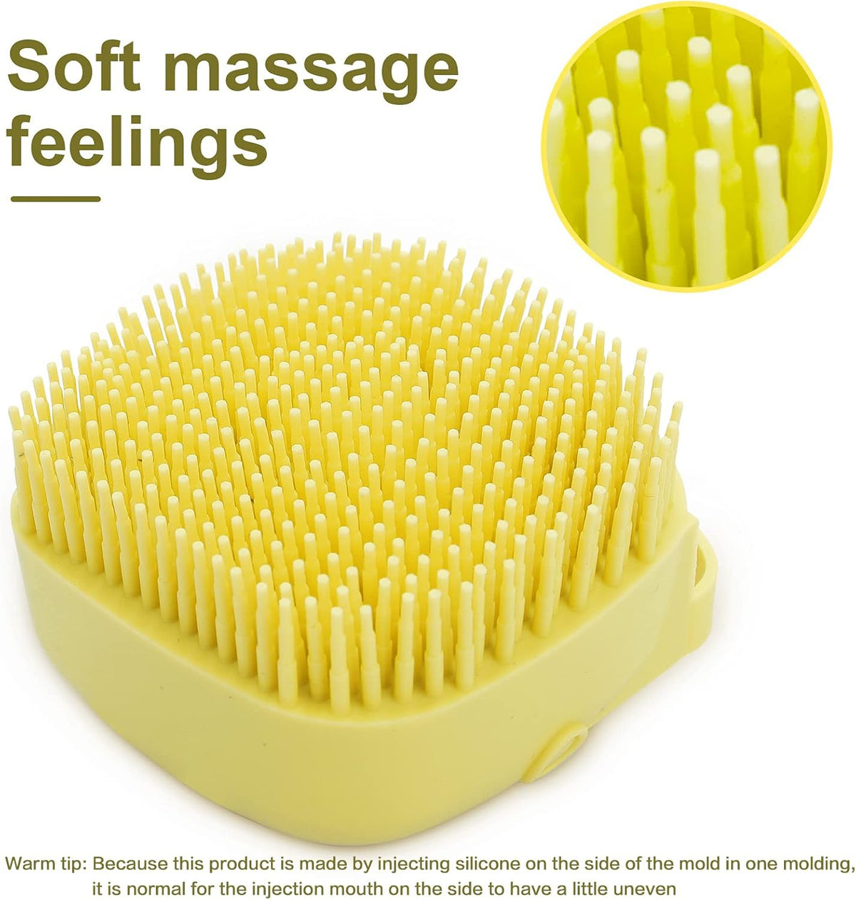 Yellow silicone dog bath brush with built-in shampoo dispenser, view 6