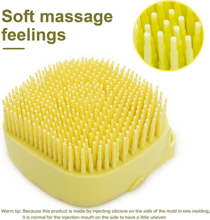Yellow silicone dog bath brush with built-in shampoo dispenser, view 6