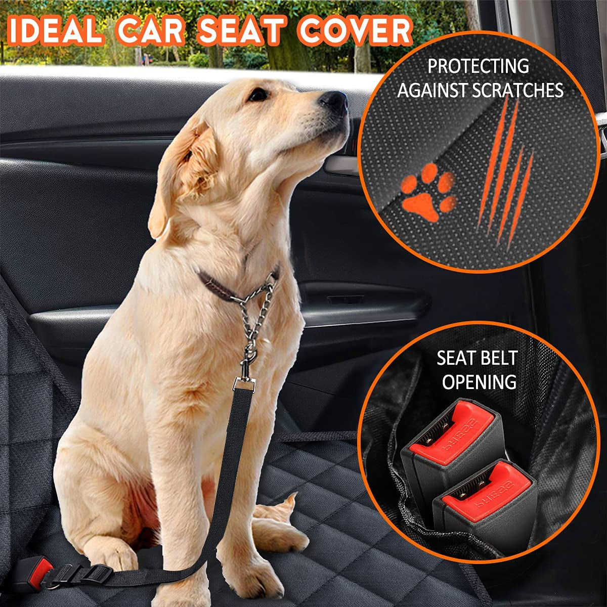 Black waterproof dog car seat cover on a back seat, view 5