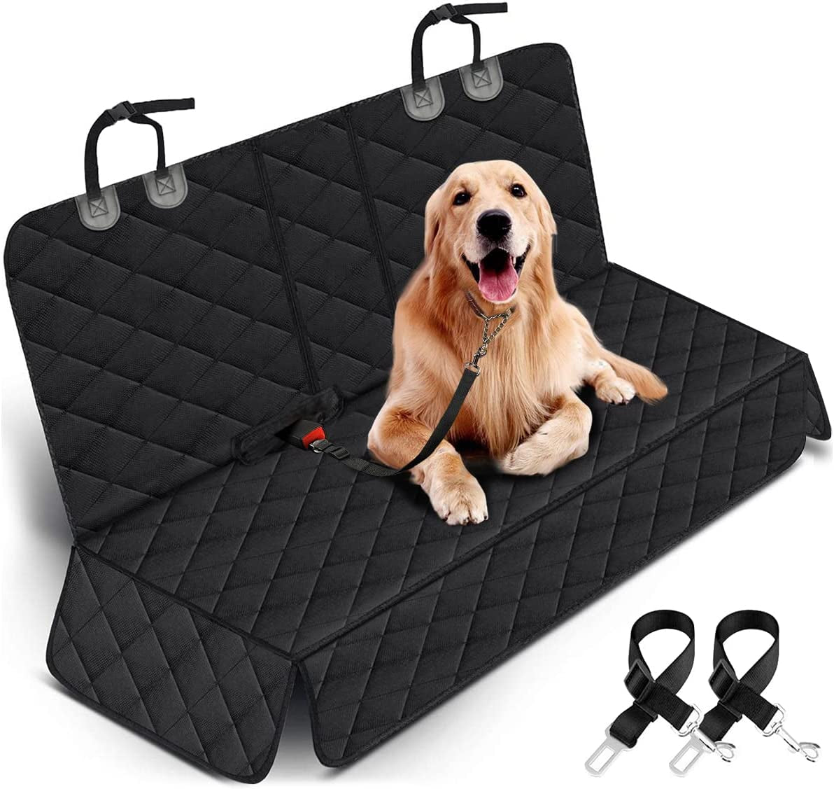 Black waterproof dog car seat cover on a back seat
