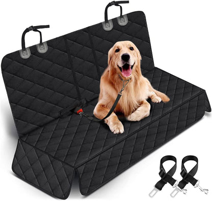 Black waterproof dog car seat cover on a back seat