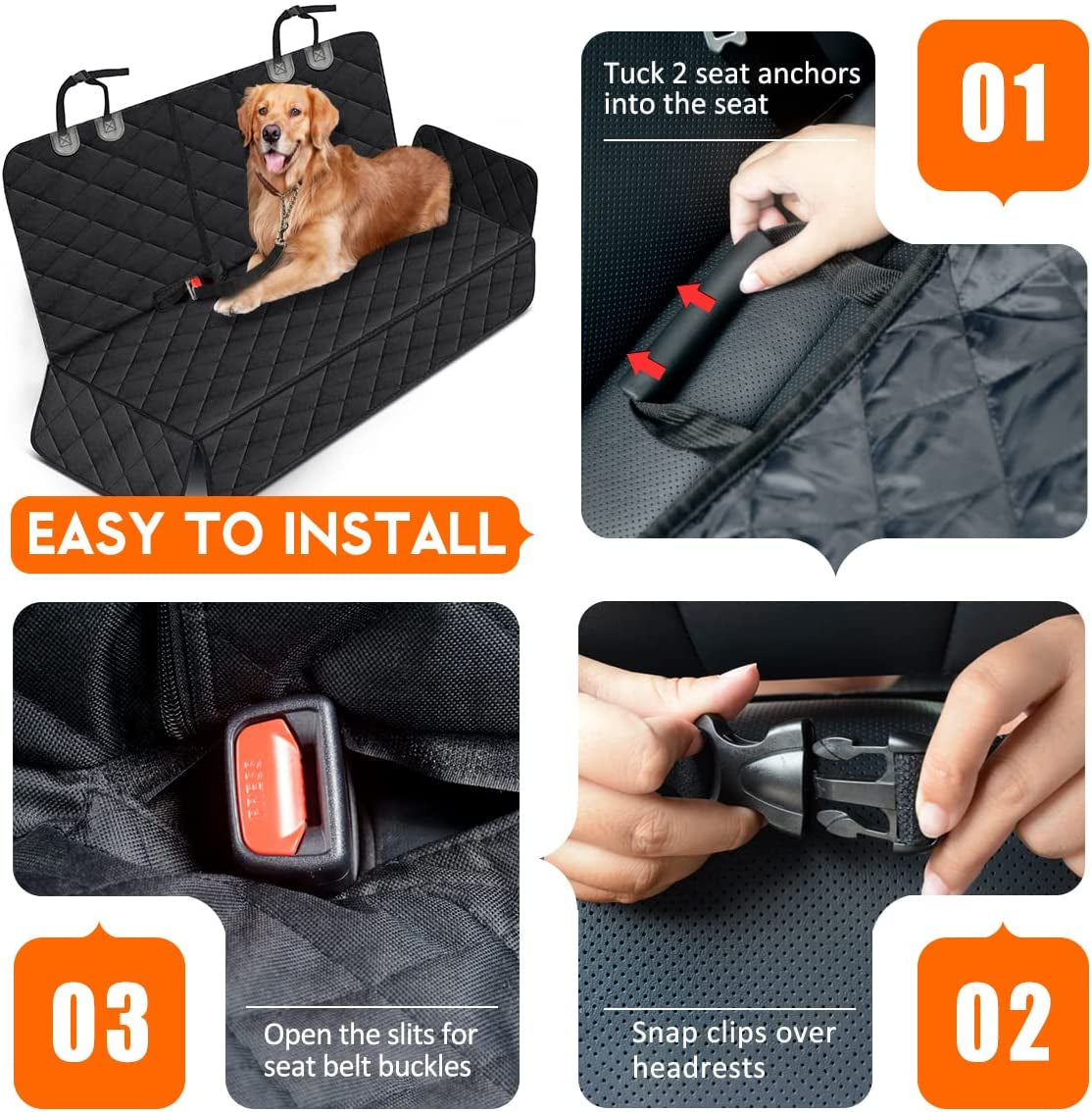 Black waterproof dog car seat cover on a back seat, view 4