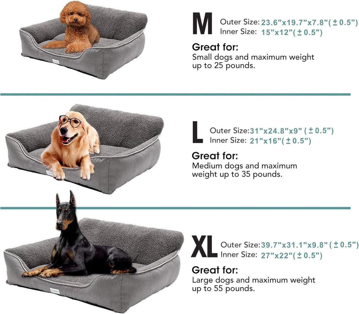 Grey rectangle washable dog bed, medium size, view 6